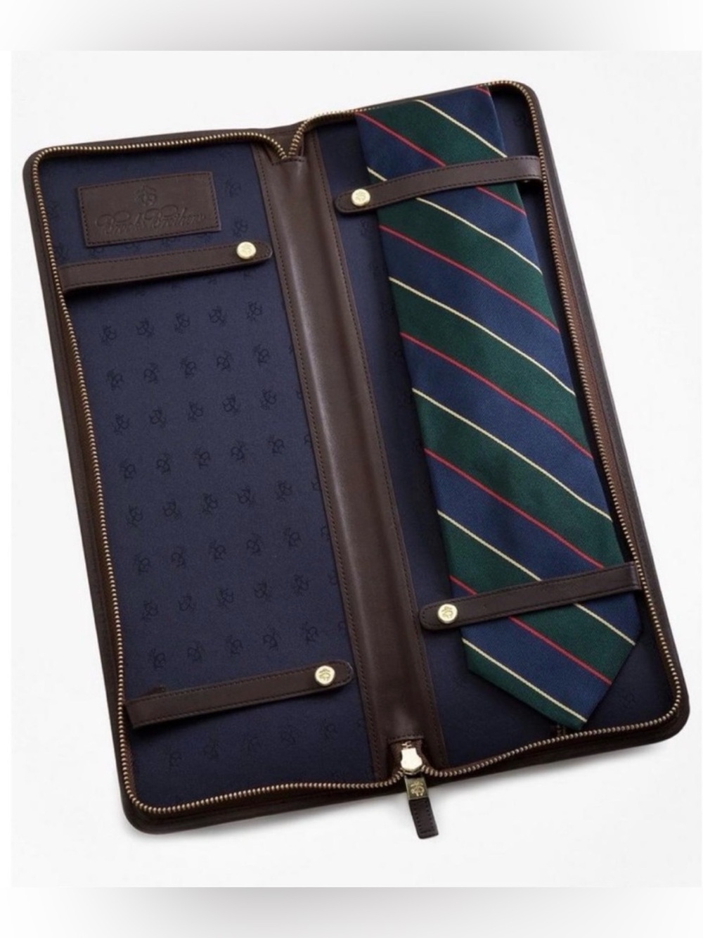 Brooks Brothers Genuine Leather Zip Tie Case Black